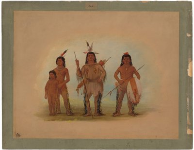 スポケーン酋長、二人の戦士、そして少年 作： George Catlin