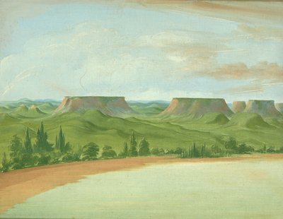 スクエア ヒルズ、セントルイスから 1200 マイル上、1832 年。 作： George Catlin