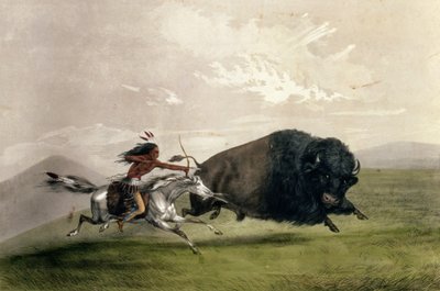 バッファローチェイス「シングリングアウト」、パブ。 Currier and Ivesより 作： George Catlin