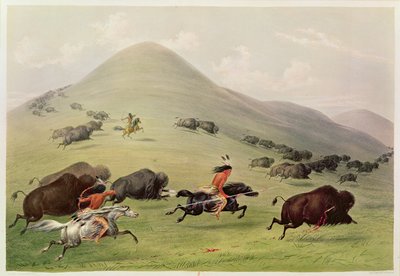 バッファロー狩り、1832年頃 作： George Catlin