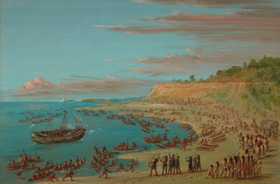 マッキノーの港に入るグリフィン。 1679 年 8 月 27 日、18471848。 作： George Catlin