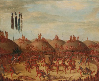 最後のレース、マンダン オキーパ セレモニー、1832 年。 作： George Catlin