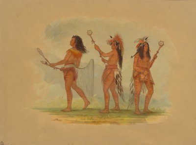 3 人の有名な野球選手 - チョクトー、スー、オジベウェイ、1861 年。 作： George Catlin