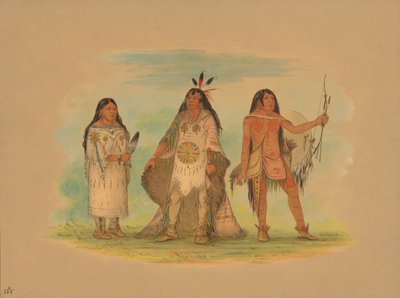 3 人のミナタリー インディアン、1861 年。 作： George Catlin