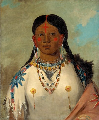 ティス・セ・ウォ・ナ・ティース、膝を浴びる女、酋長の妻 作： George Catlin