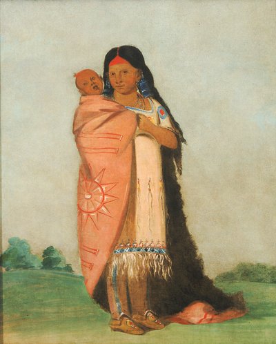 Tsee-mount、Great Wonder、ローブで赤ちゃんを運ぶ、1832. 作： George Catlin