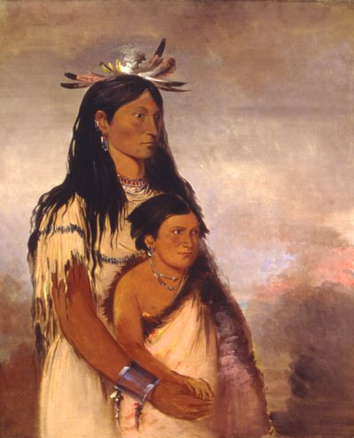 少年「トゥンク・アット・オー・イェ（雷獣）」と少女「ウン・パン・トゥ・ミー（白イタチ）」。 作： George Catlin