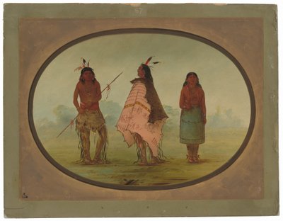二人のアパッチ族の戦士と一人の女性 作： George Catlin