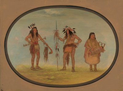 2 人のオジベウェイ戦士と 1 人の女性、18611869。 作： George Catlin