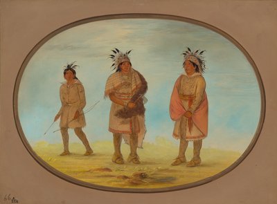 2 人の Weeah 戦士と 1 人の女性、18611869。 作： George Catlin