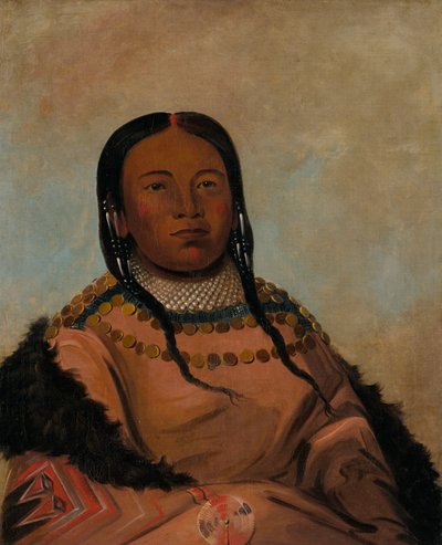 Wi-lóoh-tah-eeh-tcháh-ta-máh-nee、行進で触れる赤いもの、ブラック ロックの娘、1832 年。 作： George Catlin