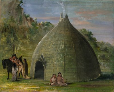 プレーリーグラスで葺かれたウィチタ・ロッジ 作： George Catlin