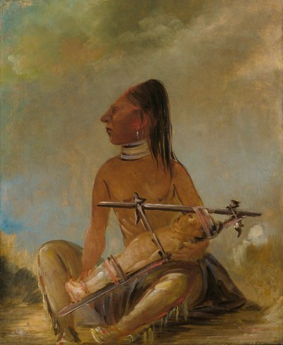 女と子供、子供の頭がいかに平らになっているかを示す 作： George Catlin