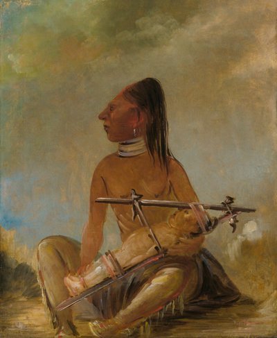 女性と子供、子供の頭が平らになっている様子を示す、1837-1839 作： George Catlin