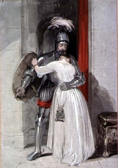 貴婦人と騎士（水彩画） 作： George Cattermole