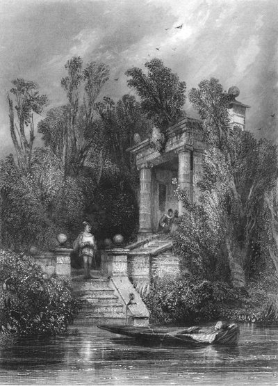 ファウストスの場面。マーガレットがサウステハウスでファウストと出会う、c1870 作： George Cattermole