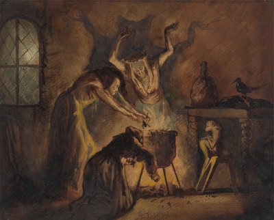 シェイクスピアのマクベスの三人の魔女のシーン 作： George Cattermole