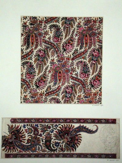 ペイズリーショールの布地デザイン 1871年頃 （紙にガッシュ） 作： George Charles Haite