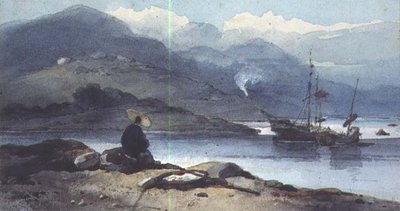 川岸に姿を現した中国の川 作： George Chinnery