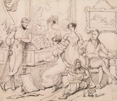 ピアノを囲む家族団らん 作： George Chinnery