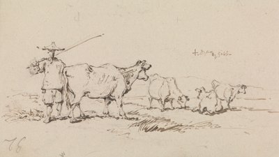 牛を飼っている農民 作： George Chinnery