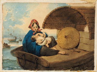 ボートに乗った子供を持つ短歌の女性 作： George Chinnery