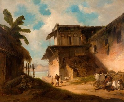 ベンガルの村の風景、1821 年。 作： George Chinnery