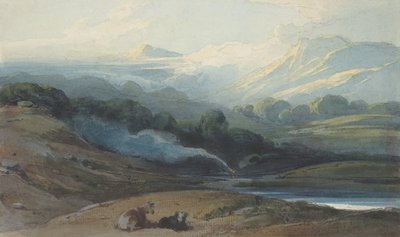 山岳風景の中で休む牛、カリフォルニア州。 1808-12。 作： George Chinnery