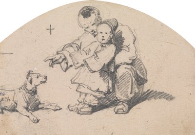 Pai chinês e filho com cachorro 作： George Chinnery