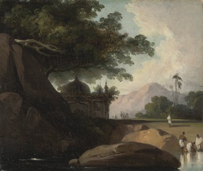 寺院のあるインドの風景 作： George Chinnery