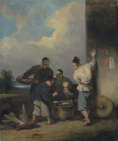 Homens em volta da barraca do vendedor de comida 作： George Chinnery