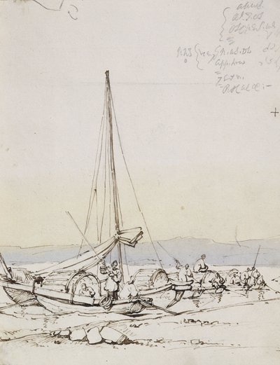 岸辺の短歌船 作： George Chinnery