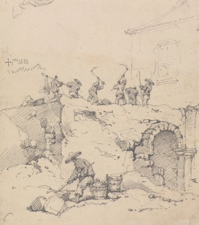 Työntekijät purkavat rakennusta 作： George Chinnery
