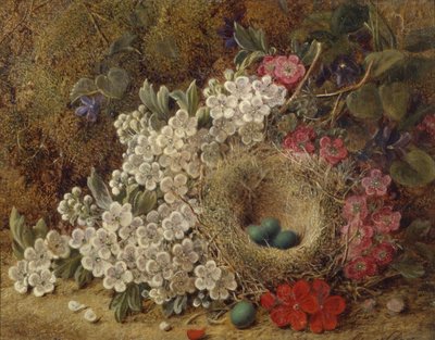 苔むした土手に咲く鳥の巣（油） 作： George Clare