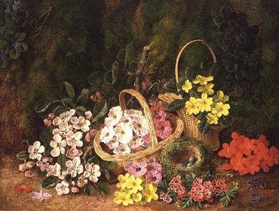 春の花々をバスケットに 作： George Clare