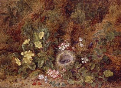 燕の巣と野の花のある静物画 作： George Clare
