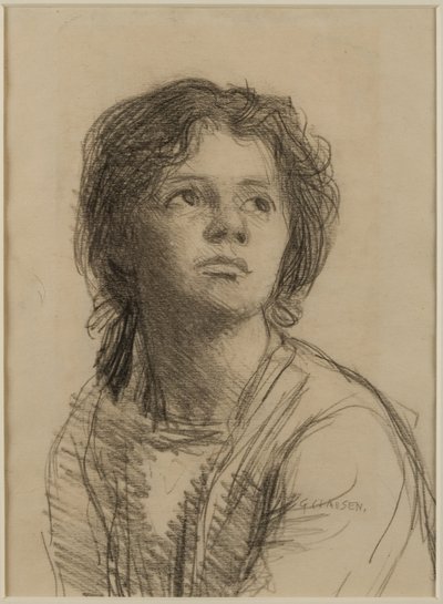 若い女性の頭と肩 作： George Clausen