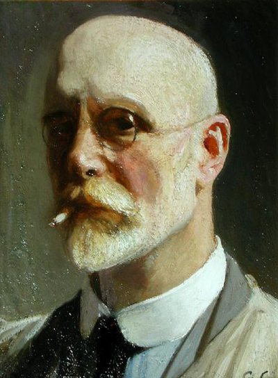 タバコを持つ自画像 作： George Clausen