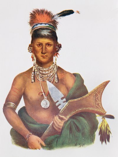 1837年のソーク族の首長、アパヌース。「北米のインディアン部族、第2巻」のイラスト。ジョン・グラント 作： George Cooke