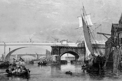 「ロンドンの新旧橋の一部」、1832 年 作： George Cooke