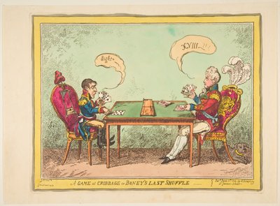 ゲームオブクリベッジまたはボニーズラストシャッフル、1814年6月6日。 作： George Cruikshank