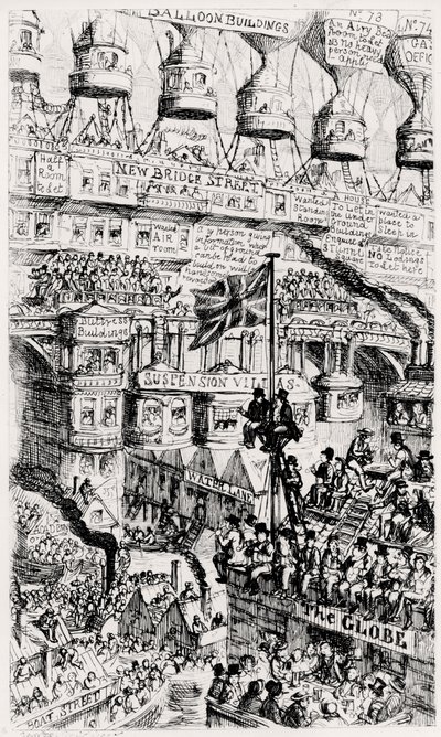 トーマス・マルサスの著作を参考に、過密状態のイギリス・ロンドンの未来を描いたマルサス的見解 作： George Cruikshank