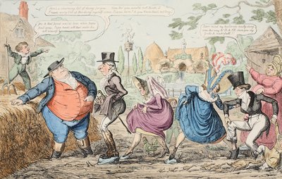 コックニーファームへの訪問-敷地などを見るなど、パブ。 1835年（手描きの彫刻） 作： George Cruikshank