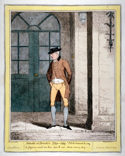 1815 年、ロンドンのブルックス クラブの外にいる男性 作： George Cruikshank