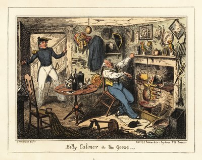 海軍中尉が年老いた士官候補生を任務に召喚する、1826年（リトグラフ） 作： George Cruikshank