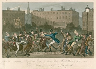 ストリートロー-トムとジェリーが戦いとフロアーを見せている 作： George Cruikshank