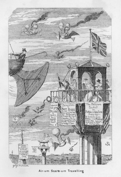 Air-um、Scare-um Traveling-つまり、1843年の飛行の未来への期待 作： George Cruikshank