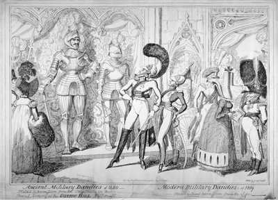 古代と現代のミリタリー ダンディ、1835 年。 作： George Cruikshank