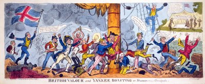 イギリスの勇気とヤンキー自慢、またはシャノン対チェサピーク、パブ。 1813（手描きの彫刻） 作： George Cruikshank