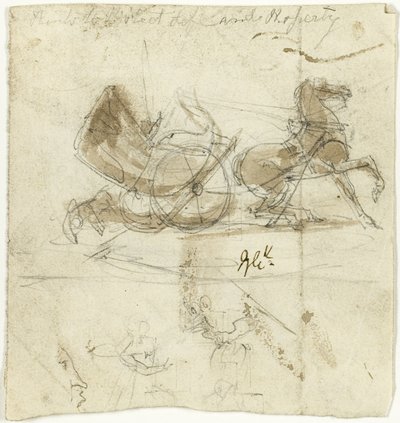 自画像（レクト）；馬に投げられたタクシー、その他のスケッチ（裏面） 作： George Cruikshank